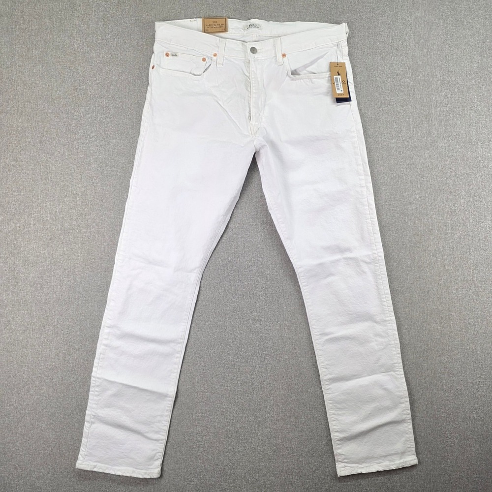 Polo Ralph Lauren Mens 36x34 Varick White Jeans NWT Slim Straight Old Money